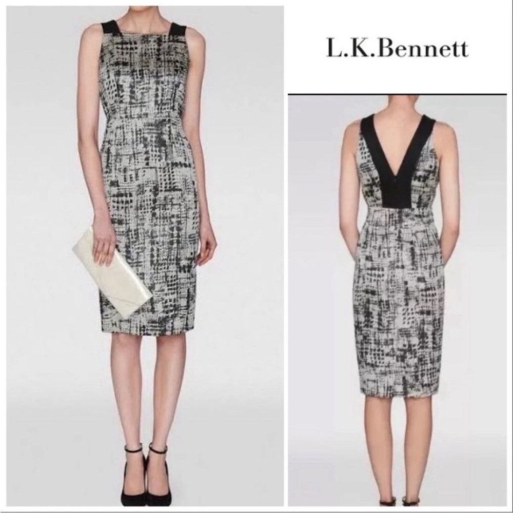 LK Bennett Safari Dress Black Metallic Size 4 Sleeveless Cocktail Evening Pencil